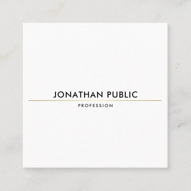 Elegant Simple Design Gold White Trendy Template Square Business Card (Front)