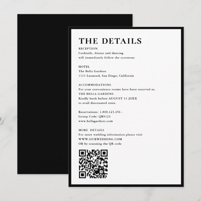 Elegant & Simple details & QR Code Wedding Enclosure Card (Front/Back)