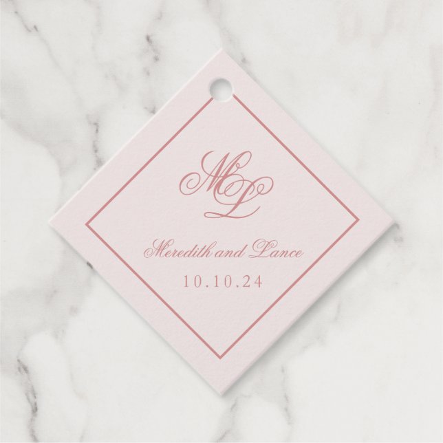 Elegant Simple Diamond Pink Monogram Tag (Front)