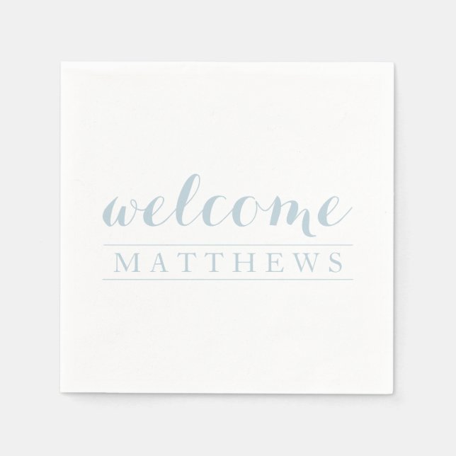 Elegant simple dusty blue Welcome Paper Napkin (Front)