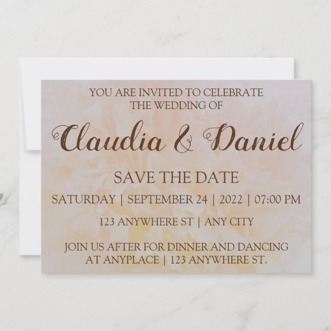 Elegant simple dusty peony  floral wedding invitation (Front)