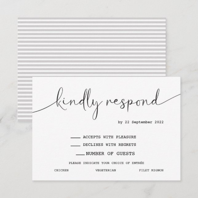 Élégant simple écriture moderne carte de réponse R (Devant / Derrière)