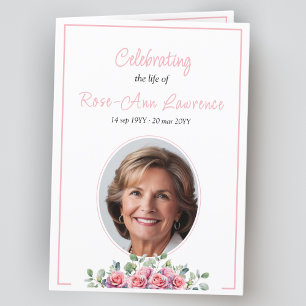 Elegant simple eucalyptus and roses funeral folded program