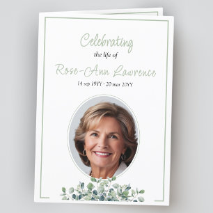 Elegant simple eucalyptus green funeral folded program