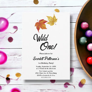 Elegant Simple Fall Leaves Rustic 1st Birthday Invitation