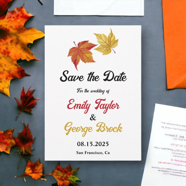 Elegant Simple Fall Leaves Rustic Autumn Wedding Save The Date (Creator Uploaded)