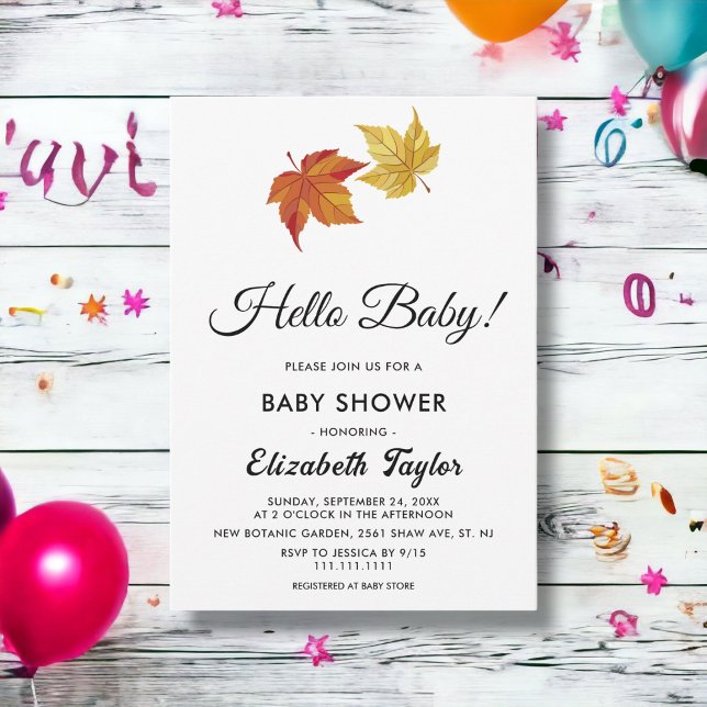Elegant Simple Fall Leaves Rustic Baby Shower Invitation (Creator Uploaded)