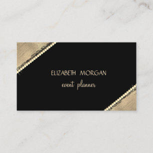 Elegant Simple Faux Gold ,Black,Pearls Business Card