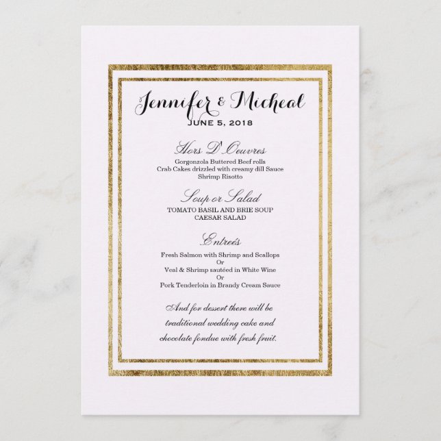Elegant Simple Faux Gold Outline and White Menu (Front)