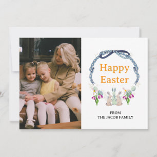 elegant Simple Floral Bunny Easter family photo Holiday Card