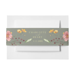 Elegant Simple Floral Wildflowers Sage Wedding Invitation Belly Band