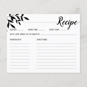 Elegant Simple Foliage Bridal Shower Recipe Card