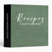 Elegant Simple Forest Green Linen Recipe Cookbook