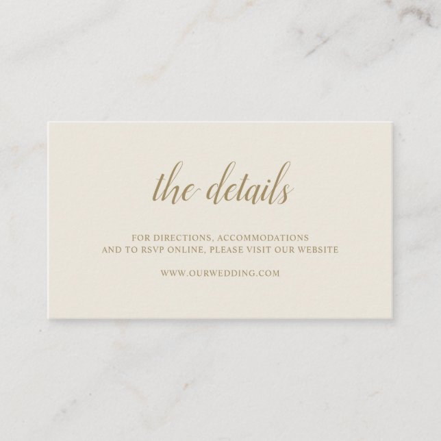 Elegant Simple Formal Neutral Gold Ivory Wedding Enclosure Card (Front)