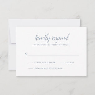 Elegant Simple Formal Script Dusty Blue Wedding RSVP Card