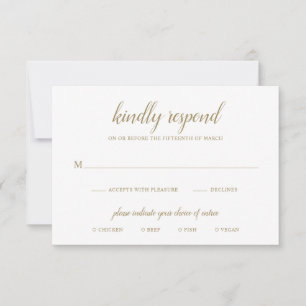 Elegant Simple Formal Script Gold Wedding RSVP Card