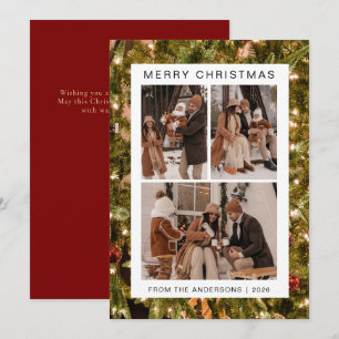 Elegant Simple Frame Christmas Family 3 Photo Holiday Card