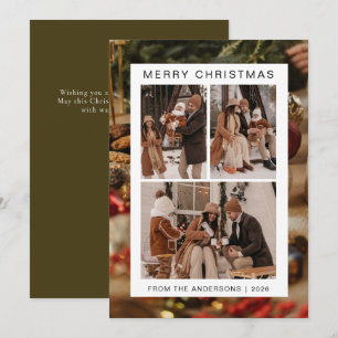 Elegant Simple Frame Christmas Family 3 Photo Holiday Card