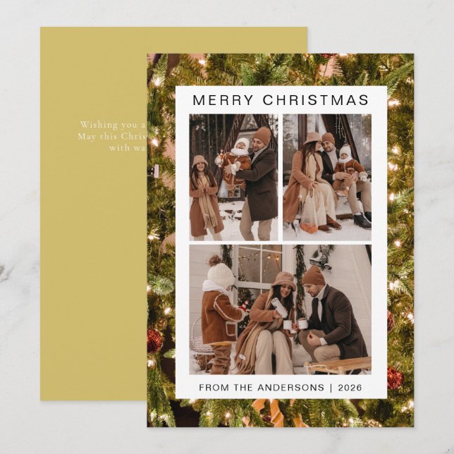 Elegant Simple Frame Christmas Family 3 Photo Holiday Card (Front/Back)