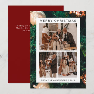 Elegant Simple Frame Christmas Family 3 Photo Holiday Card