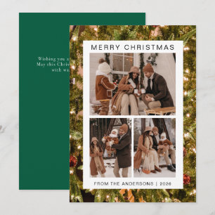 Elegant Simple Frame Christmas Family 3 Photo Holiday Card