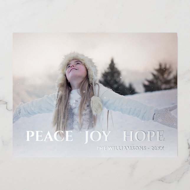 Elegant Simple Full Photo On Silver Foil Holiday Postcard (Front)