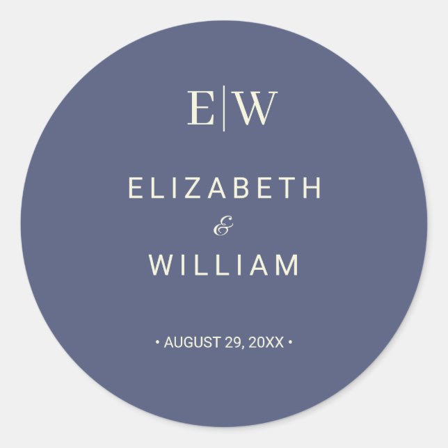 Elegant Simple Future Dusk with Monogram Wedding Classic Round Sticker (Front)