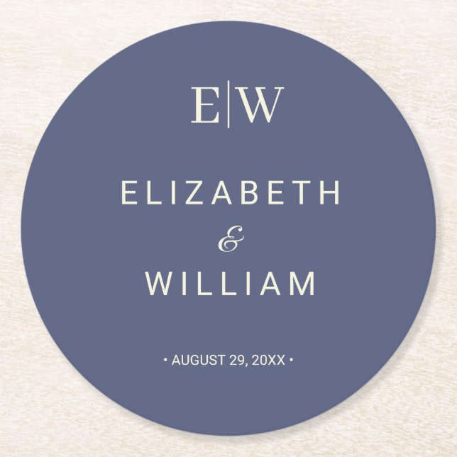 Elegant Simple Future Dusk with Monogram Wedding Round Paper Coaster (Front)