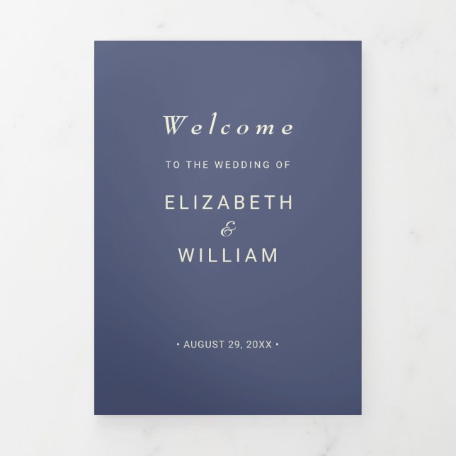 Elegant Simple Future Dusk with Monogram Wedding Tri-Fold Programme (Cover)