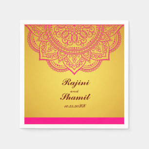 Elegant simple Gold and Pink Paisley Indian Hindu  Napkin