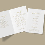 Elegant simple gold calligraphy wedding party program<br><div class="desc">Modern minimalist simple typography trendy faux gold and clean white folded ceremony and party wedding program template featuring a chic trendy calligraphy script.              Easy to personalize with your text on the front and inside!</div>
