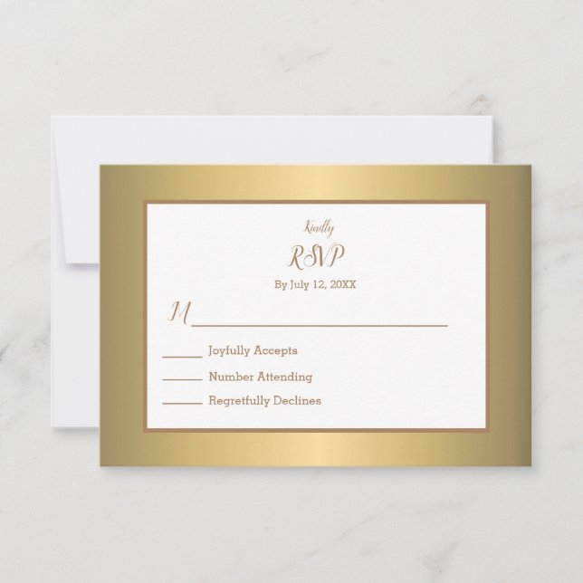 Elegant Simple Gold Colour Design Wedding RSVP Car (Front)
