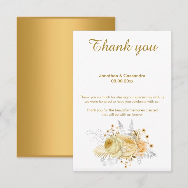 ELEGANT SIMPLE GOLD FLORAL GOLD REVERSE THANK YOU INVITATION (Front/Back)