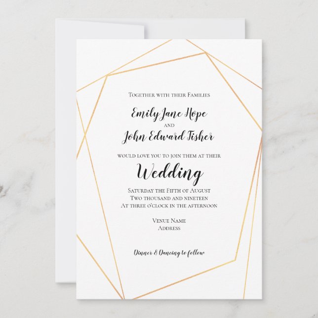Elegant Simple Gold Geometric Frame Wedding Invitation (Front)