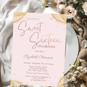 Elegant Simple Gold Glitter Corners Sweet 16 Invitation