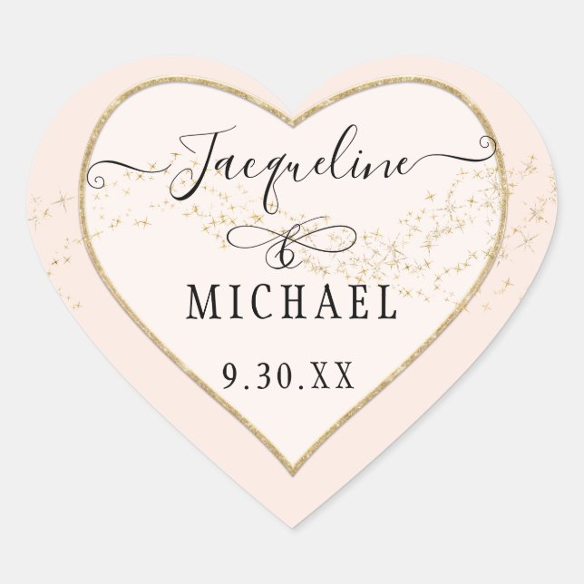 Elegant Simple Gold Glitter Star Script Blush Pink Heart Sticker (Front)