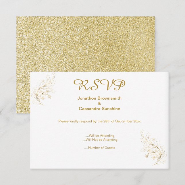 ELEGANT SIMPLE GOLD LEAF GOLD GLITTER RSVP INVITATION (Front/Back)