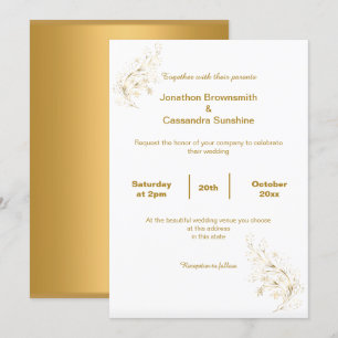 ELEGANT SIMPLE GOLD LEAF GOLD REVERSE WEDDING INVITATION