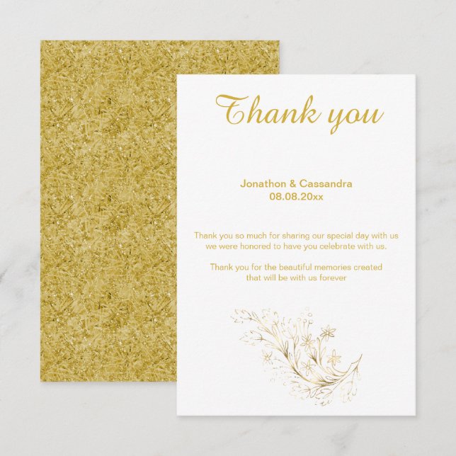 ELEGANT SIMPLE GOLD LEAF REVERSE GOLD THANK YOU INVITATION (Front/Back)