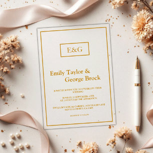Elegant Simple Gold Monogram Modern Wedding Acrylic Invitations