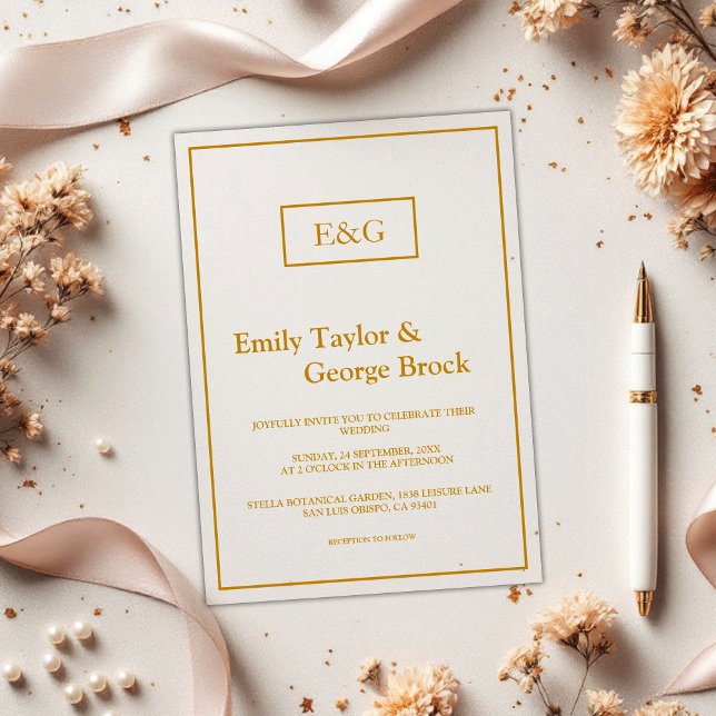 Elegant Simple Gold Monogram Modern Wedding Acrylic Invitations (Creator Uploaded)
