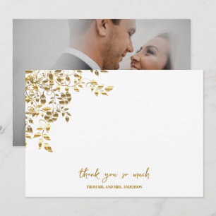 Elegant Simple Gold Name Script Photo Wedding Thank You Card
