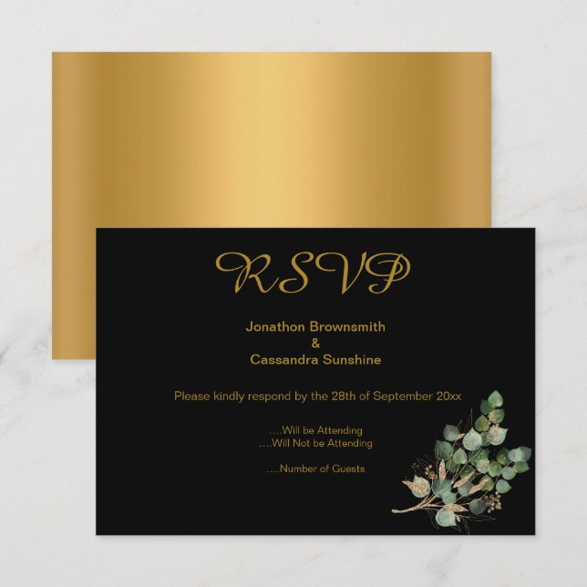 ELEGANT SIMPLE GOLD NATIVE GOLD BLACK RSVP  INVITATION (Front/Back)