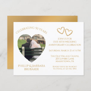 Elegant Simple Gold Photo 50th Wedding Anniversary Invitation Postcard