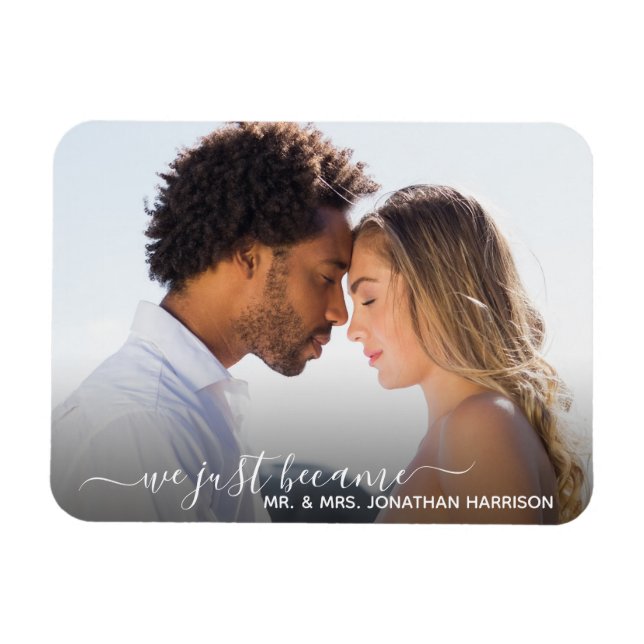 Elegant Simple Gold Photo Just Married Wedding Magnet (Horizontal)