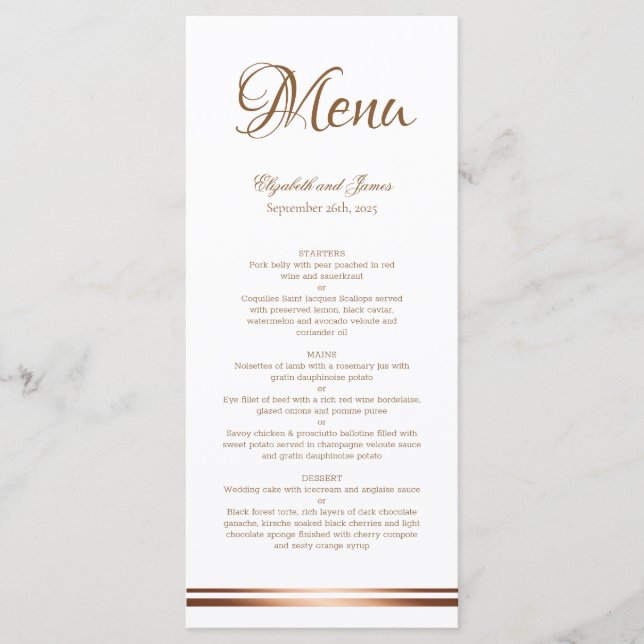 Elegant Simple Gold Print Wedding Menu (Front)