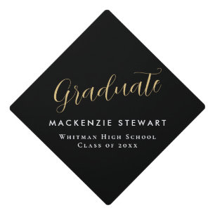 Elegant Simple Gold Script Graduation Black  Cap Topper