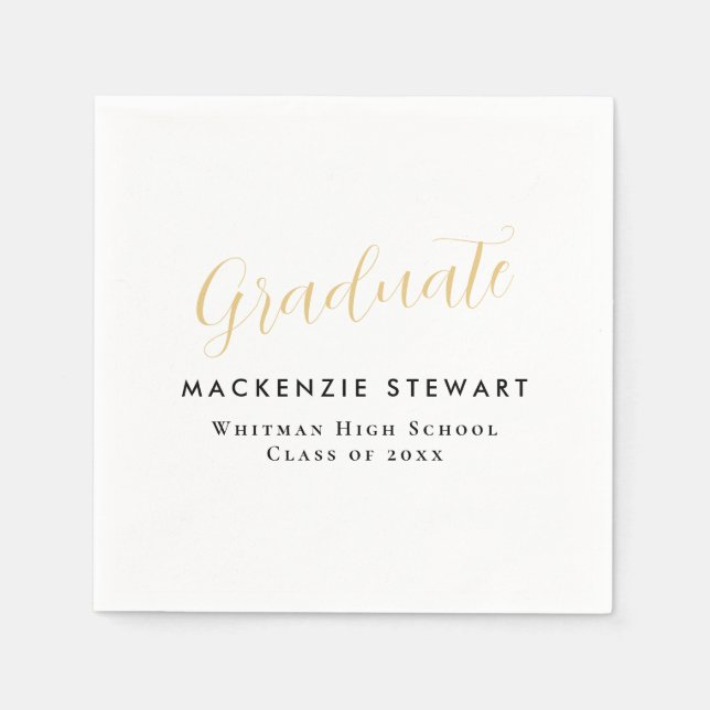 Elegant Simple Gold Script Graduation White Napkin (Front)