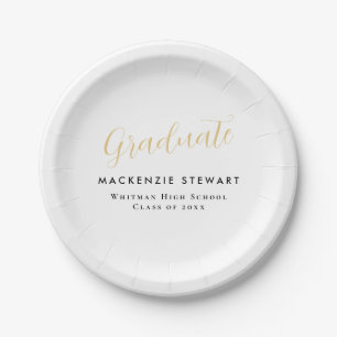 Elegant Simple Gold Script Graduation White  Paper Plate