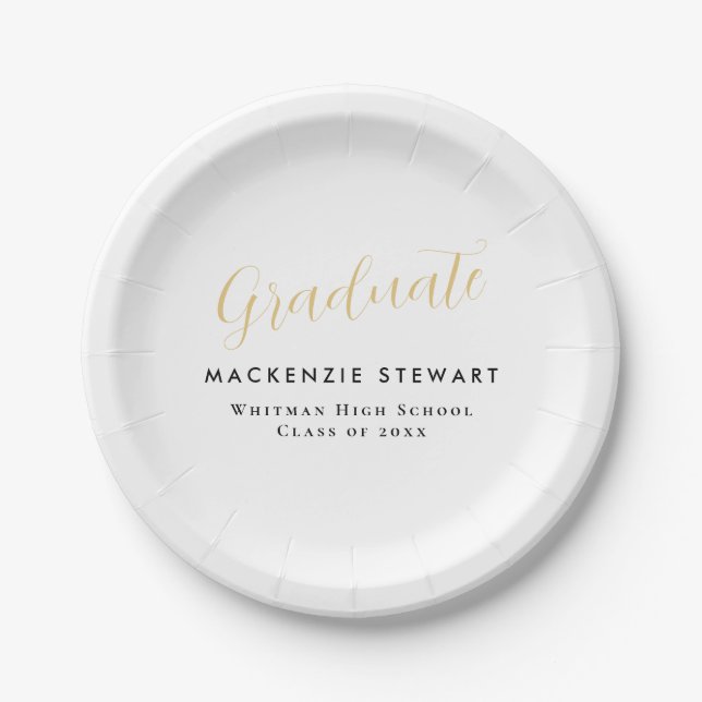 Elegant Simple Gold Script Graduation White  Paper Plate (Front)